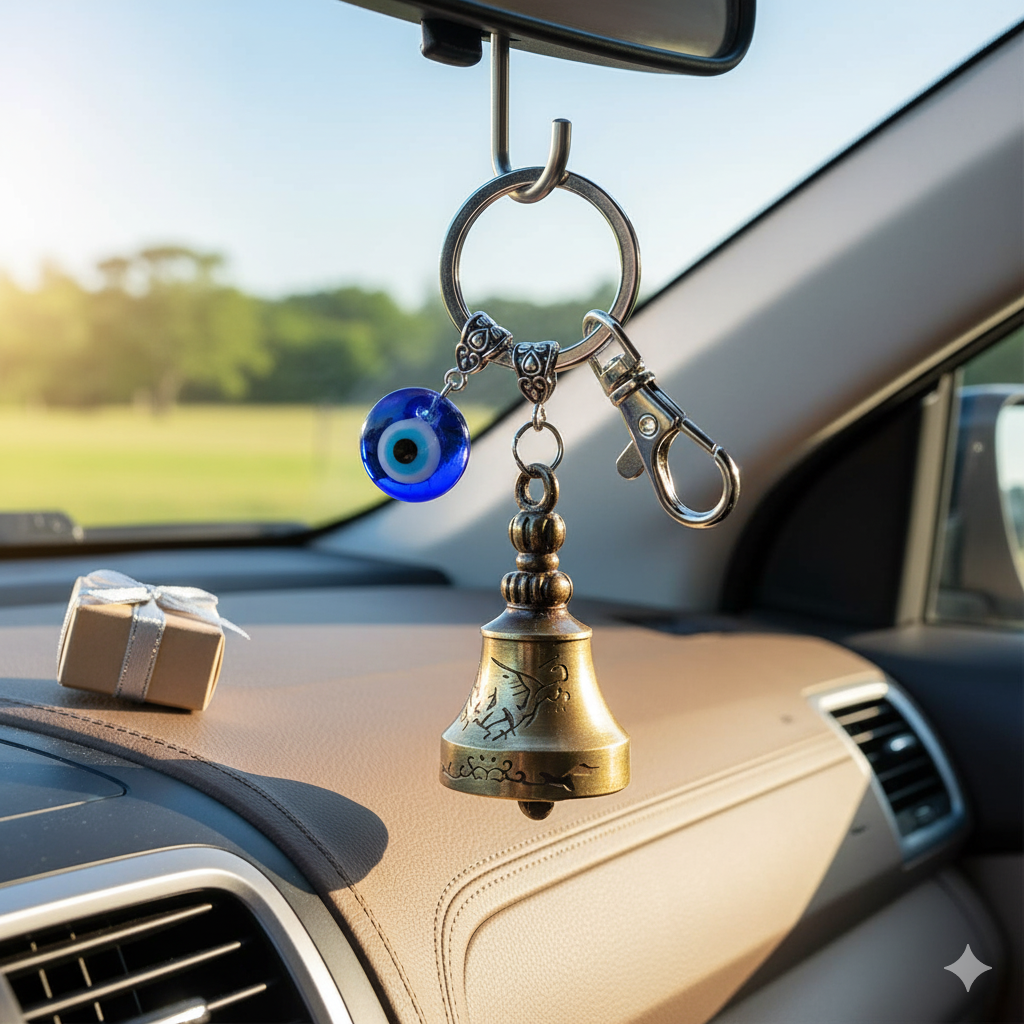 Privana Collections 🧿 Evil Eye Bell Keychain 🔔 – Protection & Good Luck + 🎁 Free Mystery Keychain