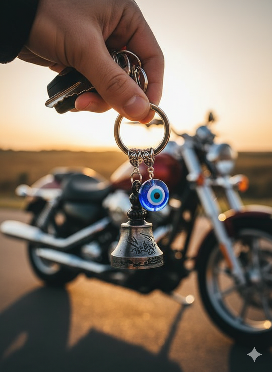 Privana Collections 🧿 Evil Eye Bell Keychain 🔔 – Protection & Good Luck + 🎁 Free Mystery Keychain