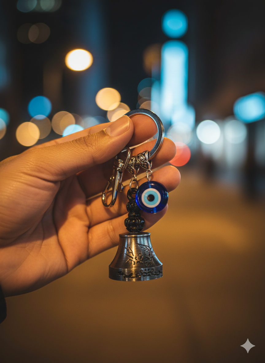 Privana Collections 🧿 Evil Eye Bell Keychain 🔔 – Protection & Good Luck + 🎁 Free Mystery Keychain