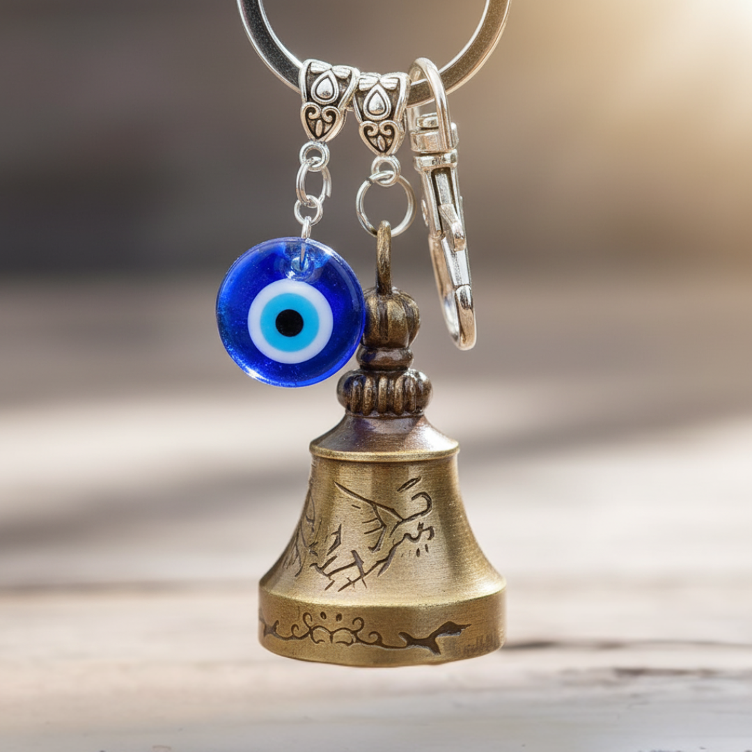 Privana Collections 🧿 Evil Eye Bell Keychain 🔔 – Protection & Good Luck + 🎁 Free Mystery Keychain